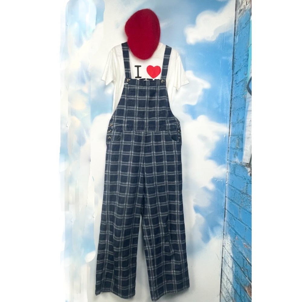 FRNCH Paris plaid denim wide leg overalls
